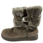 Guess Gray Faux Suede and Fur 7” Boots with Straps and Buckles Women’s Size 7