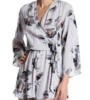 Astr the Label Grey Peach Floral Long Sleeve Romper