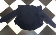 Dark Navy Blue Ruffle Pullover Sweater Cashmere Blend Oversized S