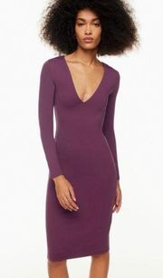 Aritzia Babaton Purple Grape color Contour V-Neck Long Sleeve Midi Dress