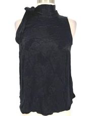 Moulinette Soeurs Floral Sleeveless Neck Tie Blouse Black Size 6