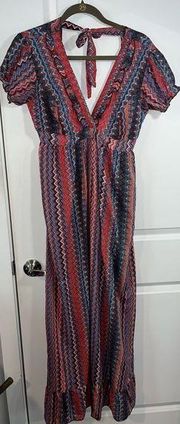 Earthbound Trading Co Boho Chic Aztec Print Maxi Dress/Kimono Style  Size Large