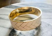 J Crew Wide Enamel Bangle Bracelet Cream Chevron Print Gold Preppy