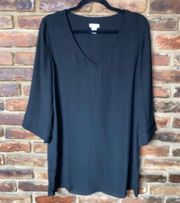 Hinge Black Long Sleeve Mini V-Neck Shift Dress Women's Size Small