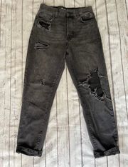 Black Distressed Ripped Button Fly Jeans by  Size 26 mom