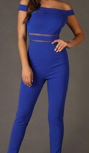 New Blue Off Shoulder Skinny Jumpsuit