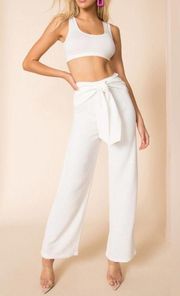 Superdown Revolve Jordayn White Tie Waist Wide Leg Trouser Pants Medium