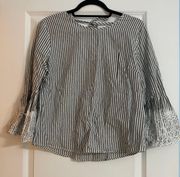 Grey Striped Bell Sleeve Top