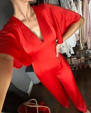 Elegant Red Silky Jumpsuit Size 0 