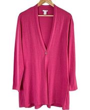 J.Jill Wool Blend One-Button Front Long Cardigan Knit Sweater in Pink, Large