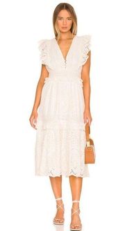 Cleobella Cherie Eyelet Tiered Ruffle Midi Dress Ivory White Size Small