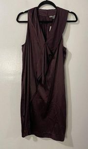 VINCE Silk Ruffle Front Dress Size Large Maroon NWT Sleeveless Cocktail Party