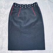 Yoana Baraschi Designer Blue White Polka Dot Skirt Red Zig Zag Stitch size 6