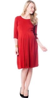 A Pea in the Pod Maternity Burnt Orange Shift Dress Knee Length Pleated Sz Small