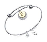Unwritten Pave Initial E Disc Bangle Bracelet in Silver MSRP $55 NWT