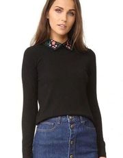 Club Monaco Black Sweater with Floral Embroidered Sequin Kalani Collar XS