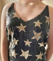 🆕  - Sequin Black Spaghetti Tank with Gold Stars | Medium