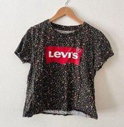 LEVIS FLORAL LOGO SHORT SLEEVE SHIRT TOP MEDIUM CROP 3/4