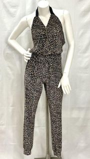 Guess Animal Print Velour Jumpsuit Pantsuit Leopard Print Sz XS Sleeveless Sexy