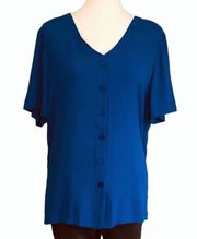 NWT Blue Button Down Crinkle Top Short Sleeves  •Size Medium