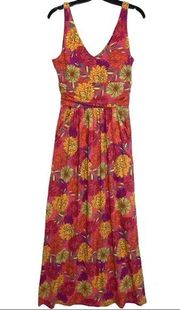 Tabitha Webb Floral Print Pink And Orange Maxi Dress Size Medium