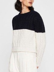 NWT Club Monaco Structured Cable Crew Sweater Black & White Size MEDIUM