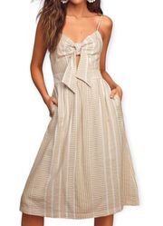 Lush “World Wonder” Taupe Striped Dress Tie Front Dress size S