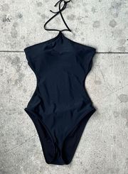 Black One Piece Monokini Halter Cut Out Bathing Suit