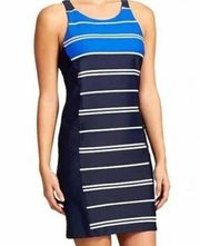 Athleta Color Block Swim Dress Navy Blue Stripe - Women's Size Small