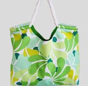 Clinique green abstract floral canvas tote bag 18x13