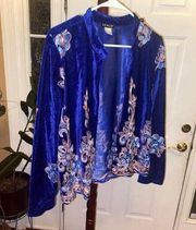 Women's Venus Blue oversized Embroidered Velvet Jacket SizeM