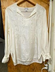 Democracy Cream Color 100 % Silk Blouse size M