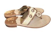 Jack Rogers 1960 Flat Thong Sandal Sz. 9 Burlap Whipstitch Leather Trim Summer