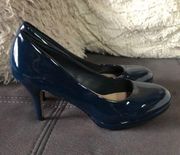 PIERRE DUMAS Navy Blue Shiny Heels Size 7.5