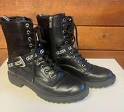 Guess Paulla Womans Combat Boots Black/Gold Sz 8