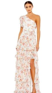 NWT  Floral Ruffle One Shoulder Gown Dress