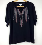 Liz Claiborne embroidery top V-neck with tassels