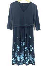 J.JILL Dress Small Petite Wearever Collection Jersey Navy Blue Floral Casual