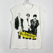 Blondie Women’s White Cutoff Muscle Tee Graphic Band Tee Retro Oversized Small S