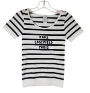 Karl Lagerfeld Paris Women's XS White Black Stripe Everyday Sport Short Sleeve