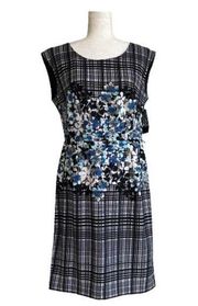 New York & Co Black Blue Floral Stripe Sleeveless Career Dress Size 10 NEW