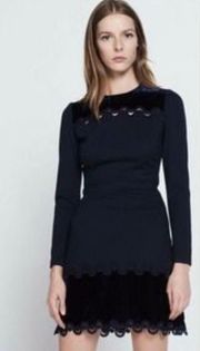 $495 Edma Navy Velvet Cutout Trim Mini Long Sleeve Dress Size 3 Large