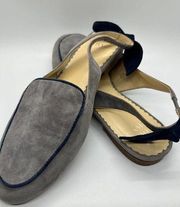 crown and ivy Grey and Navy Mules Bow Preppy Size 7M Leather Upper