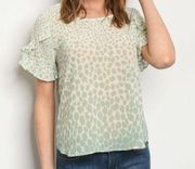 Ivory Green Ruffle Sleeve Top 