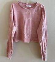 Pink Distressed Long Sleeve Cropped Shirt