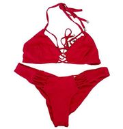 Beach Bunny Red Scrunch Butt Bikini Bathing Suit Sz M