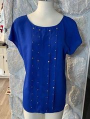 Attention Blue Short Sleeve Studded Blouse- Size Medium