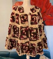 Crochet hand knit afghan boho poncho EUC