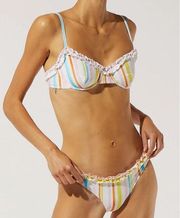 Solid & Striped The Daphne Ruffle Bikini 2 Piece Set in Watercolor Stripe XL New