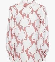 Reiss Adina Swirl Print Pink & White Blouse NWT